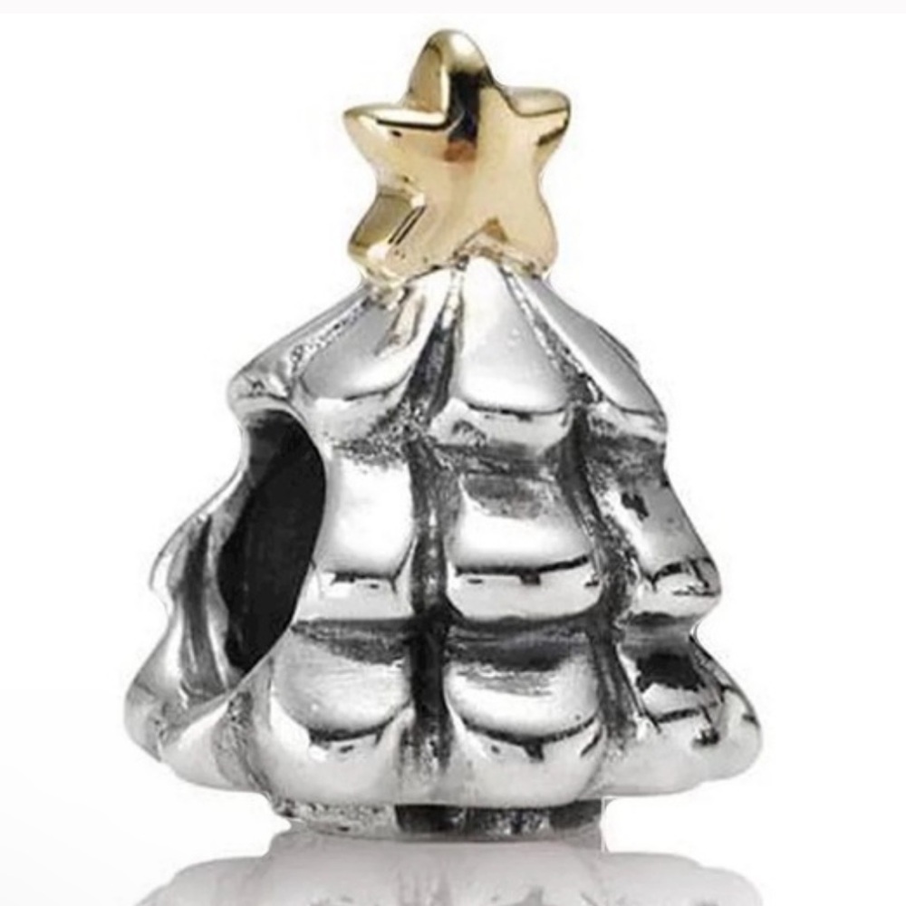 Pandora Christmas Tree charm. Silver and 14k gold